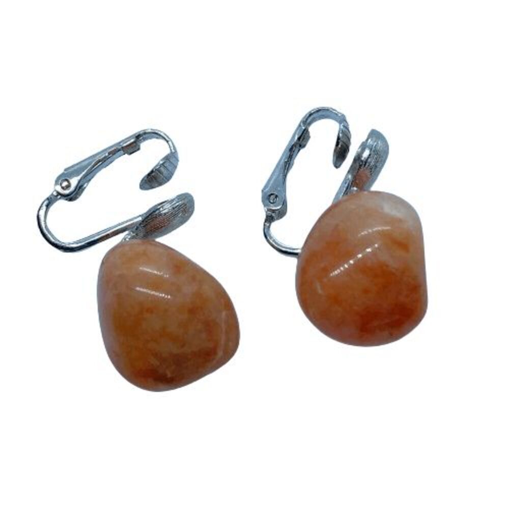 Fun Clip On (Non Pierced) Orange / Brown Stone Dangly Earrings